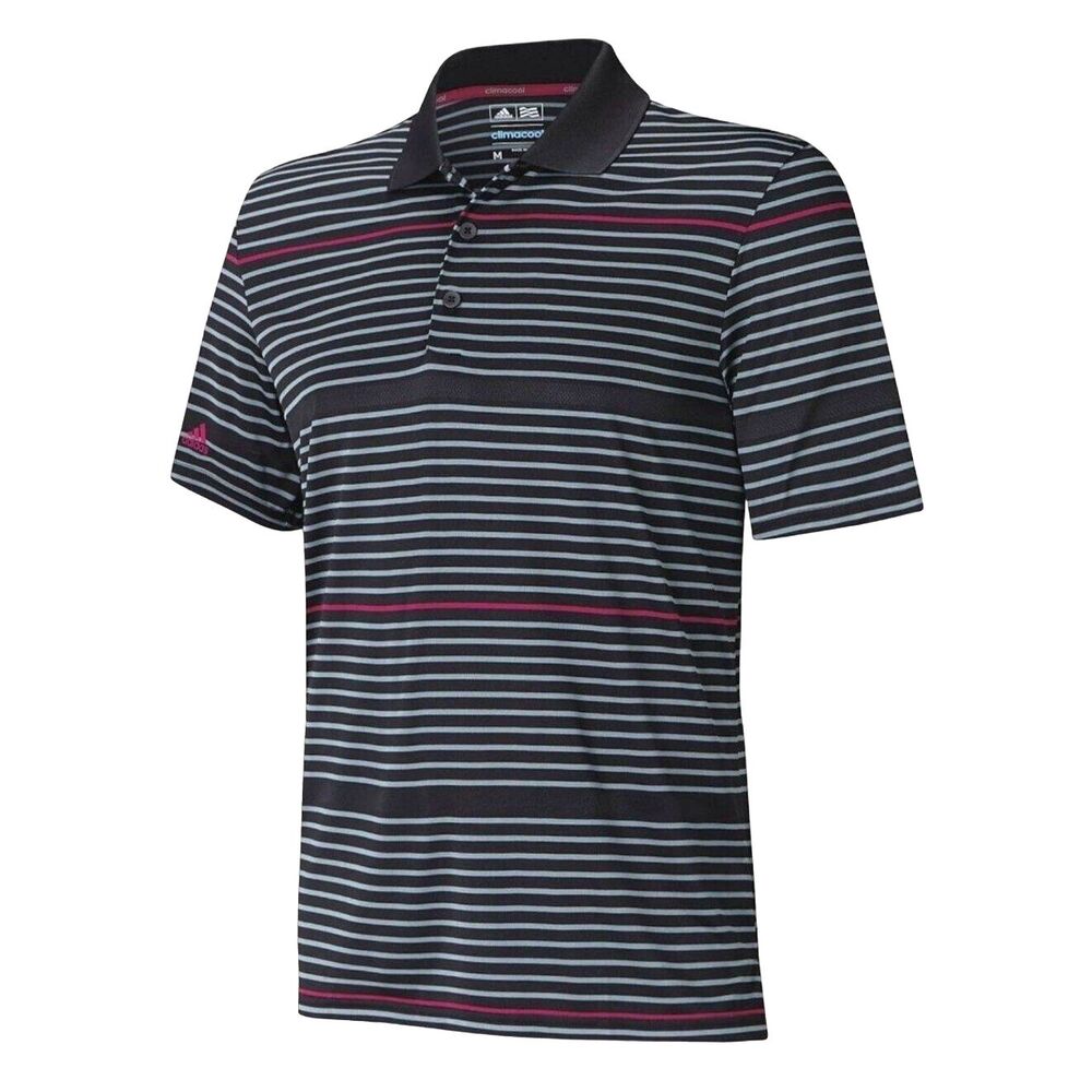 Adidas ClimaCool Mens Polo Shirt Top Stripe Black Smoke Blue L - Picture 1 of 8